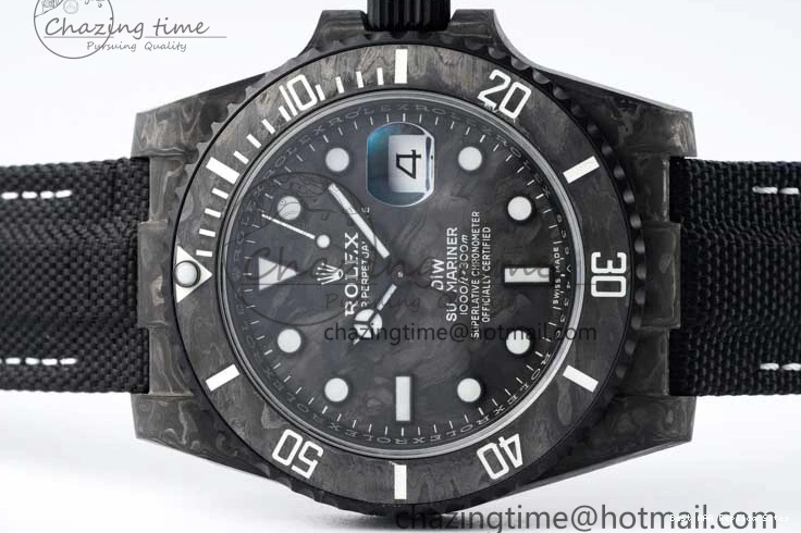 Good Copy Rolex Watches DIW Black Edition Carbon Black Strap AllSeason Nylon VSF 1:1 White VS Dial Best 2165 on Submariner 0121
